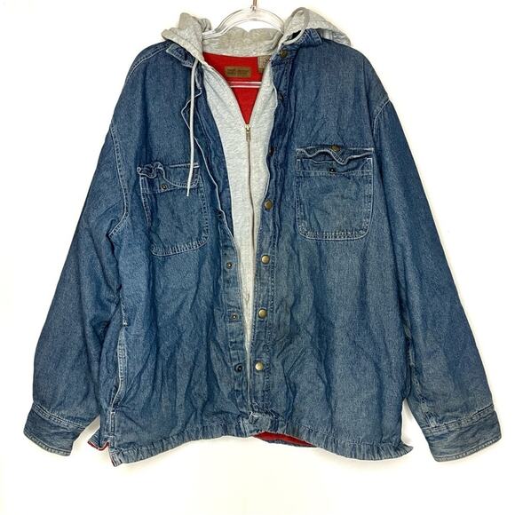 Faded Glory Other - Faded Glory VTG Men's Denim Fleece Lined Zip Button Hoodie Cotton XL